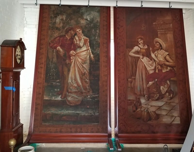 Pair of Monumental Regency Framed Italian 18C Painted Tapestries