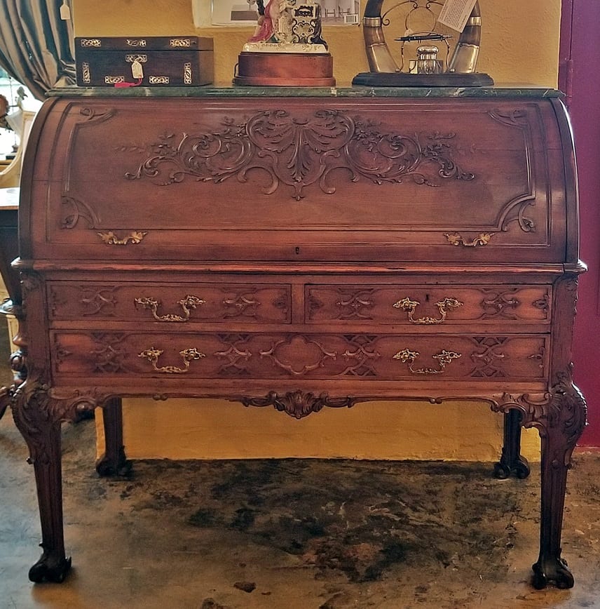 19c Hampton Sons Chinese Chippendale Cylinder Desk Rockwell