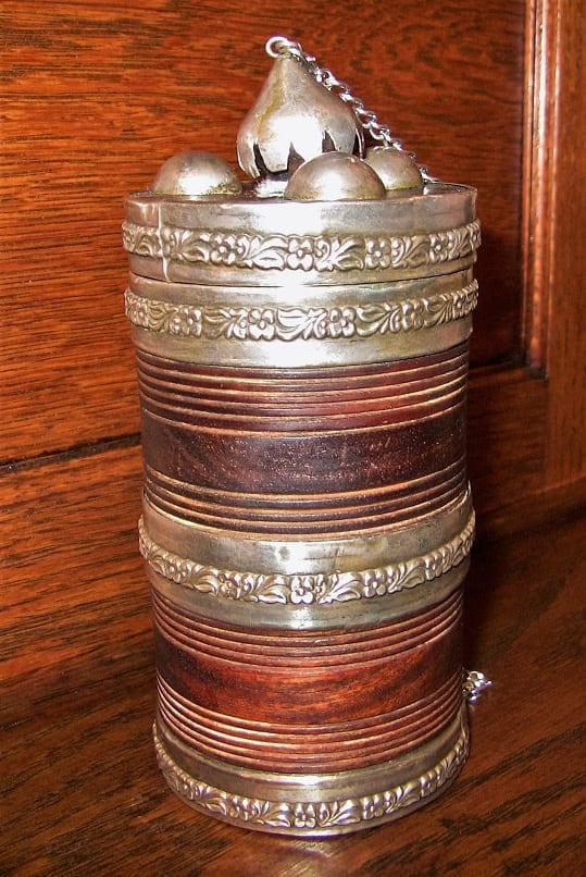 19C Anglo Indian Rosewood Caddy with Solid Silver Mounts (2)