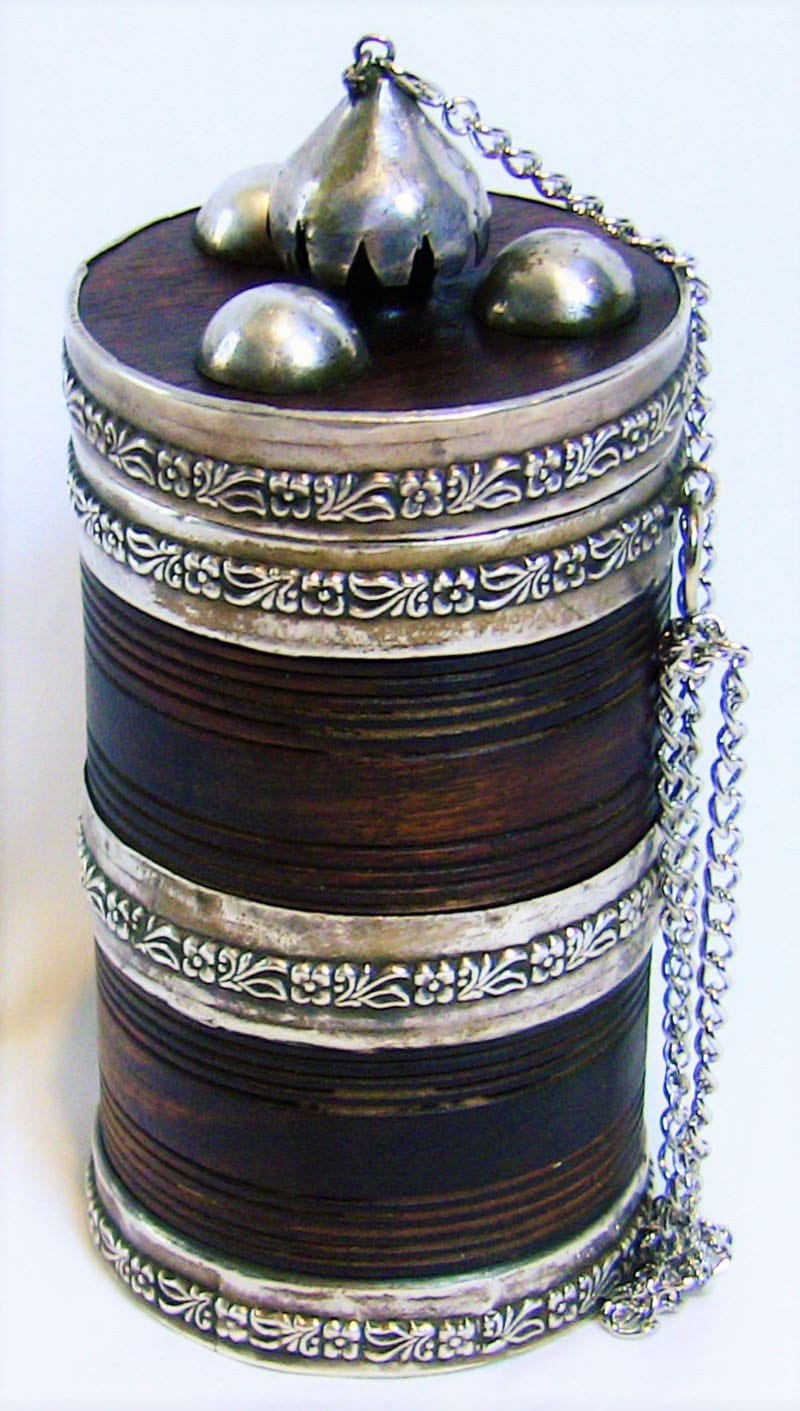 Anglo-Indian - 19C Sterling Silver and Rosewood Spice Jar (2)