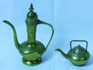 Miniature Brass Indian or Middle Eastern Teapot and Genie Kettle
