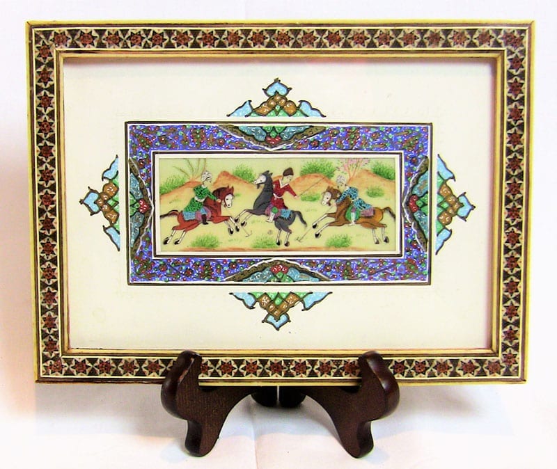 Persian 19C Handpainted Plaque in Mosaic Frame (2)