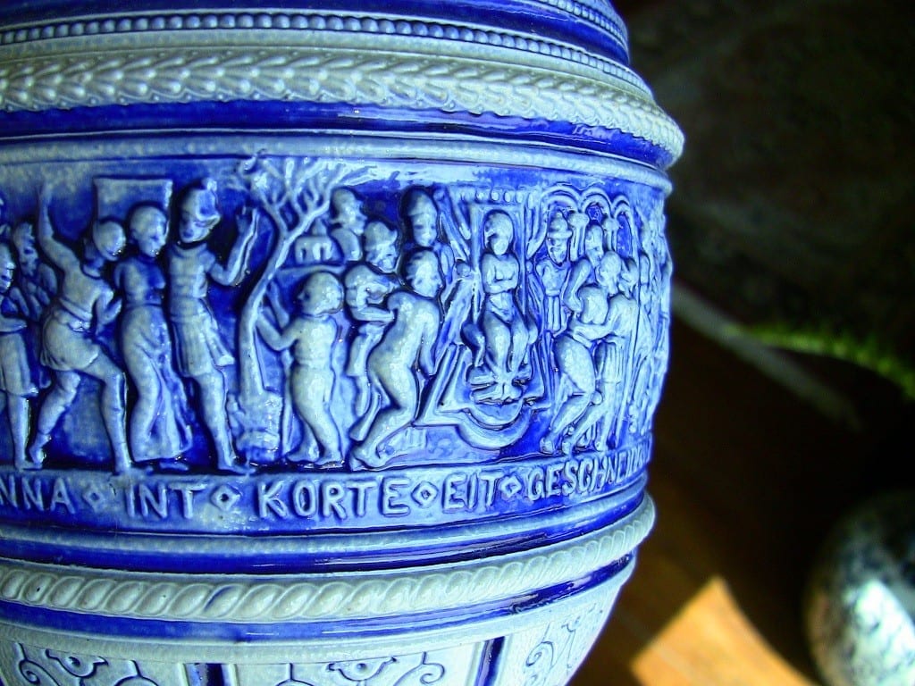 16C German Stoneware Glazed Pottery Beer Jug - dated 1584 - Story of Susanna - probably by Engel Kran (4)