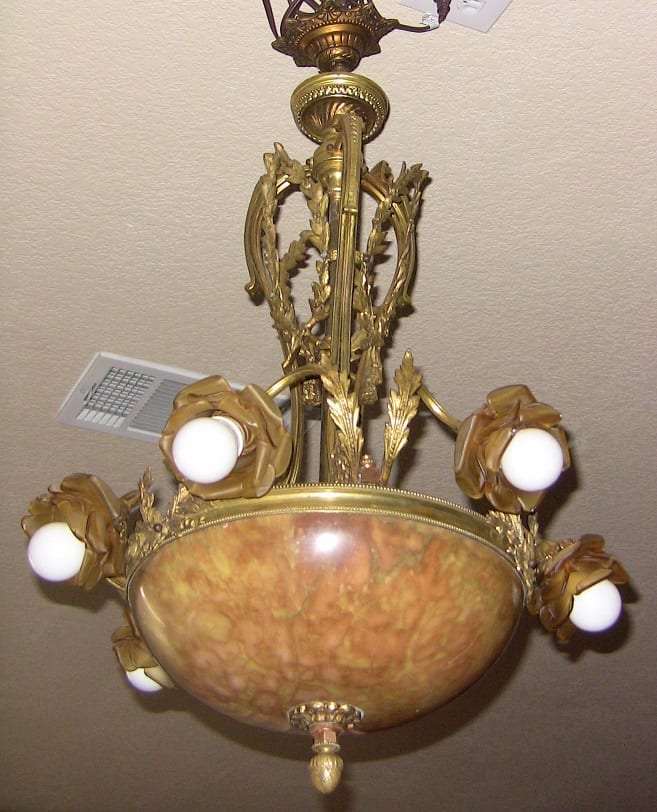 19C French Ormolu and Alabaster Chandelier (2)