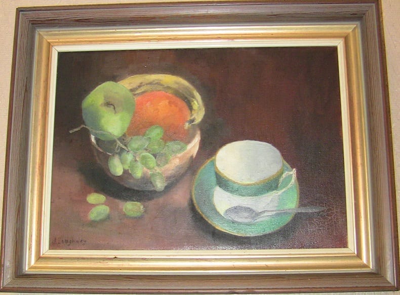 Irish art - Oil on Canvas - J. Loughrey - Still Life Fruit and Cup