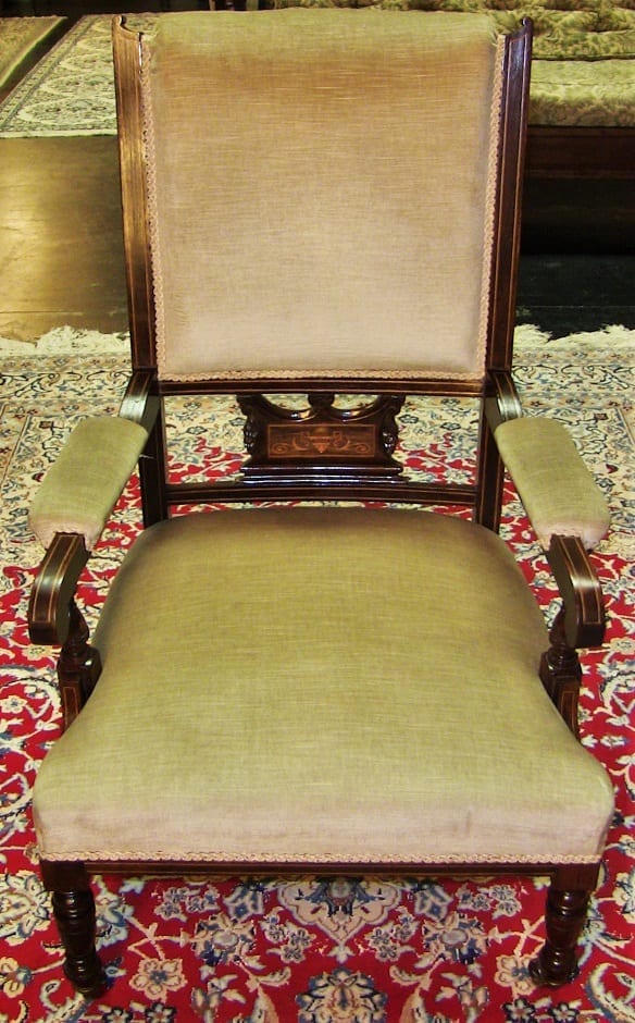 Early 20C British Edwardian Rosewood & Marquetry Library Chair