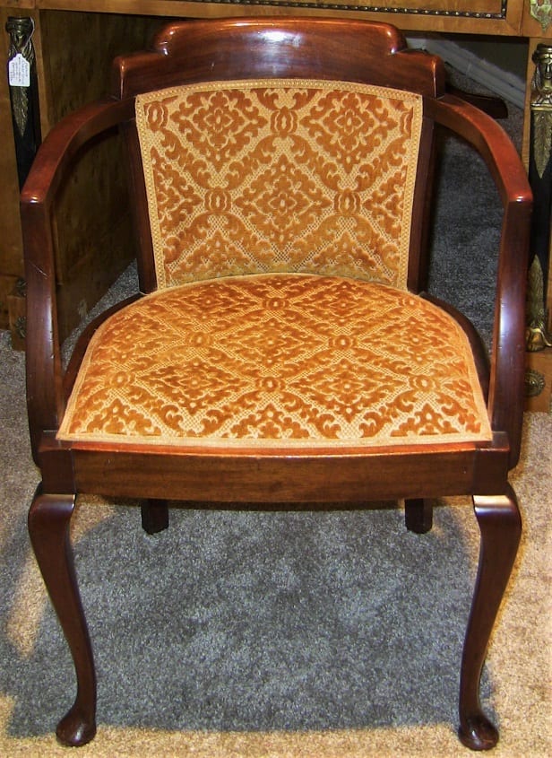 Early 20C British Mahogany Armchair with cabriole legs