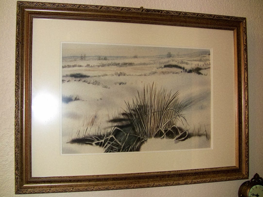 Large Irish Watercolor 'Snow on the Bog' by Rev. J.H. Flack