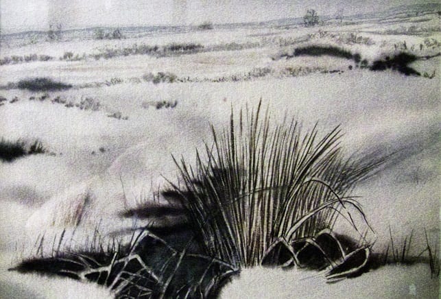 Large Irish Watercolor Snow on the Bog by Rev JH Flack
