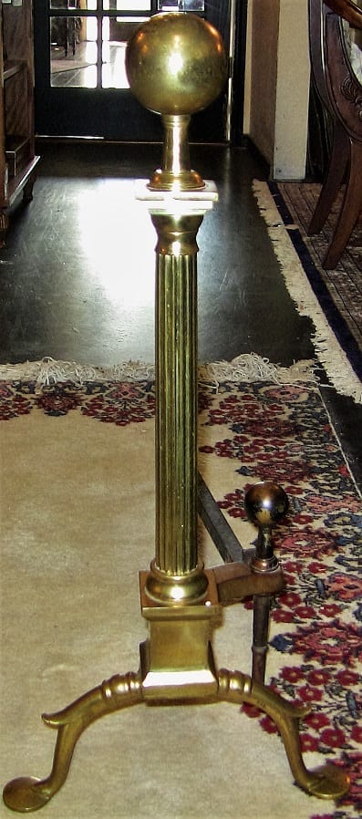 pair-of-19c-philadelphia-brass-and-irons-with-roman-columns-and-ball-finials-2