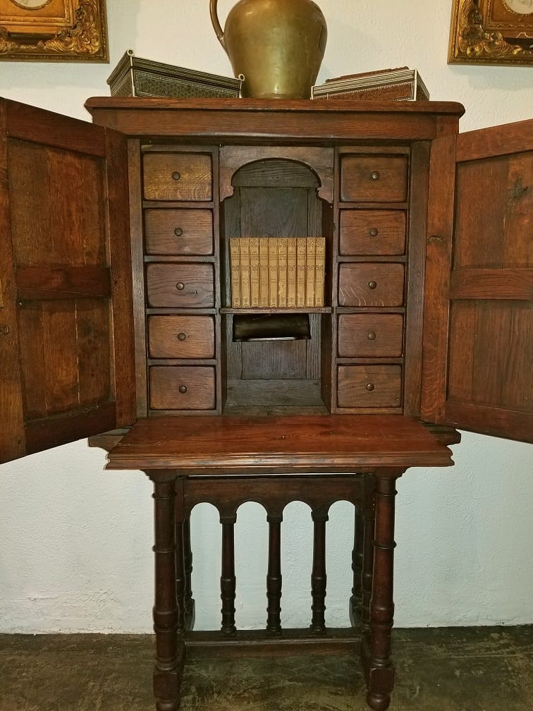 16C Carved Spanish Oak Writing Desk and Cabinet