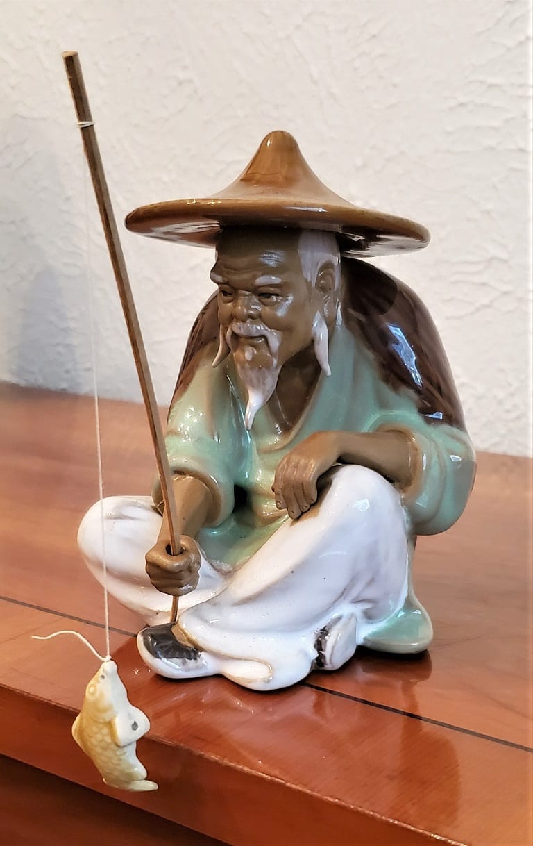 Chinese Seated Fisherman Mud Man Rockwell Antiques Dallas